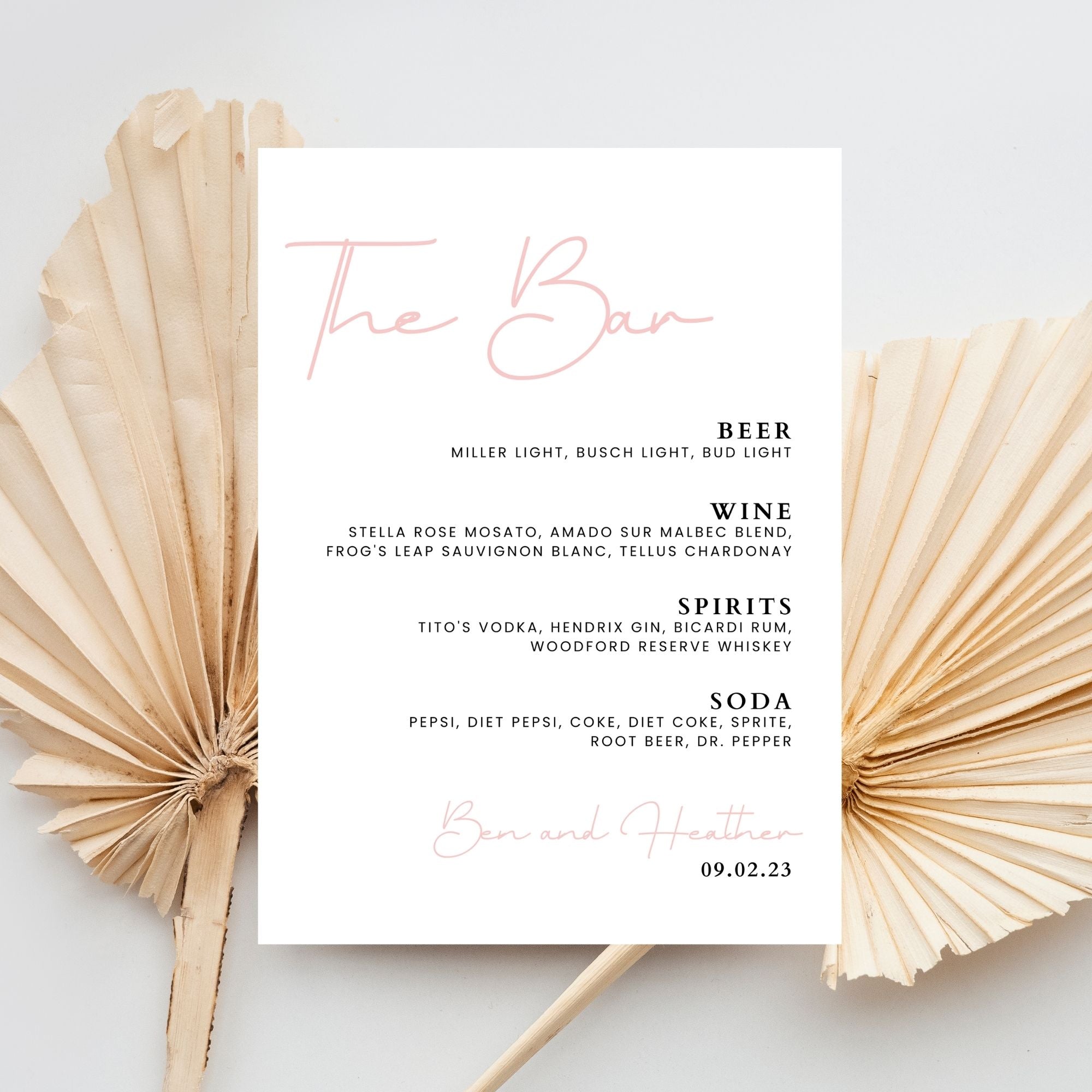 Blush Organic Bar Menu Template, Wedding Drink Menu Sign Printable, Signature Cocktails Drink Bar Menu, Modern Bar Menu Instant Download DIY