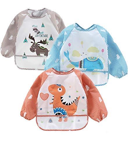 Buy PandaEar Short Sleeve Bib 3-Pack Set, Baby & Toddler Waterproof Apron  Smock with Pocket and Crumb Catcher, Washable Stain and Odor Resistant  Apron