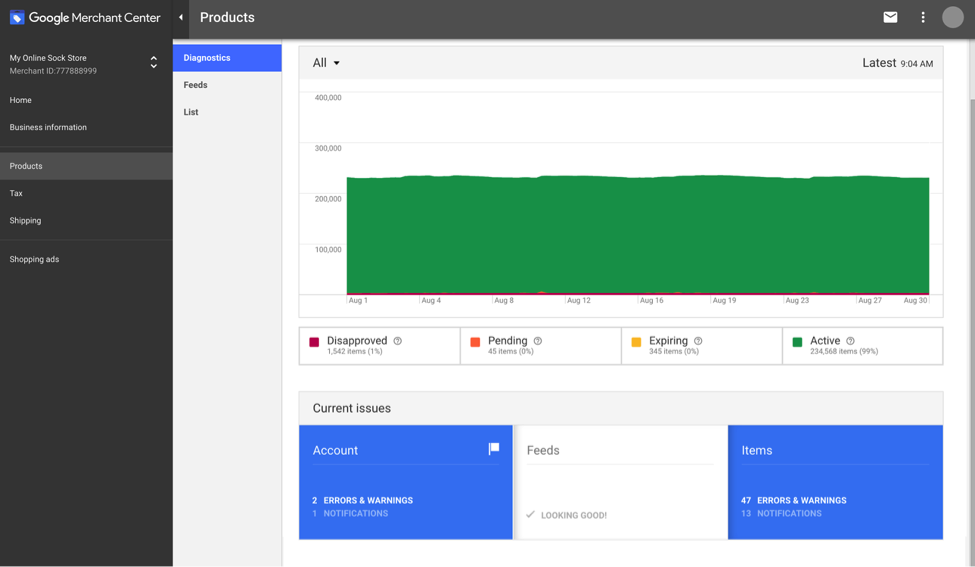 Google Merchant Center Interface screenshot