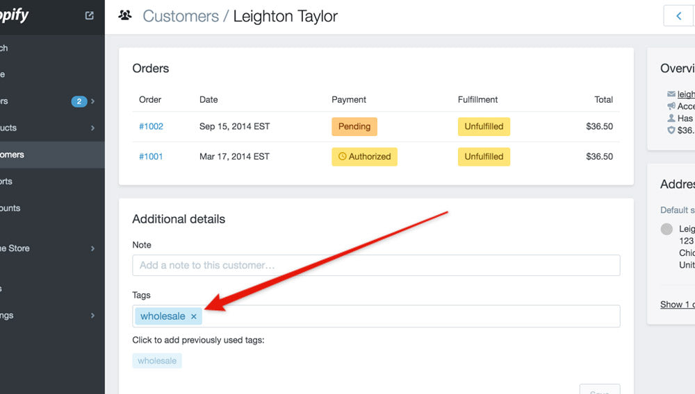 Add the wholesale tag to customer account