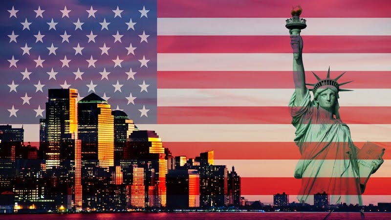 american flag and statue of liberty backdrop for new york city