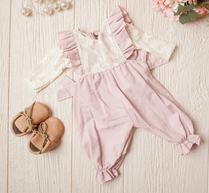 pink linen overalls