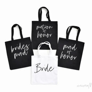 bridal party script tote bags - basil boutique