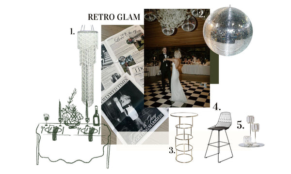 retro glam mood board for event styling