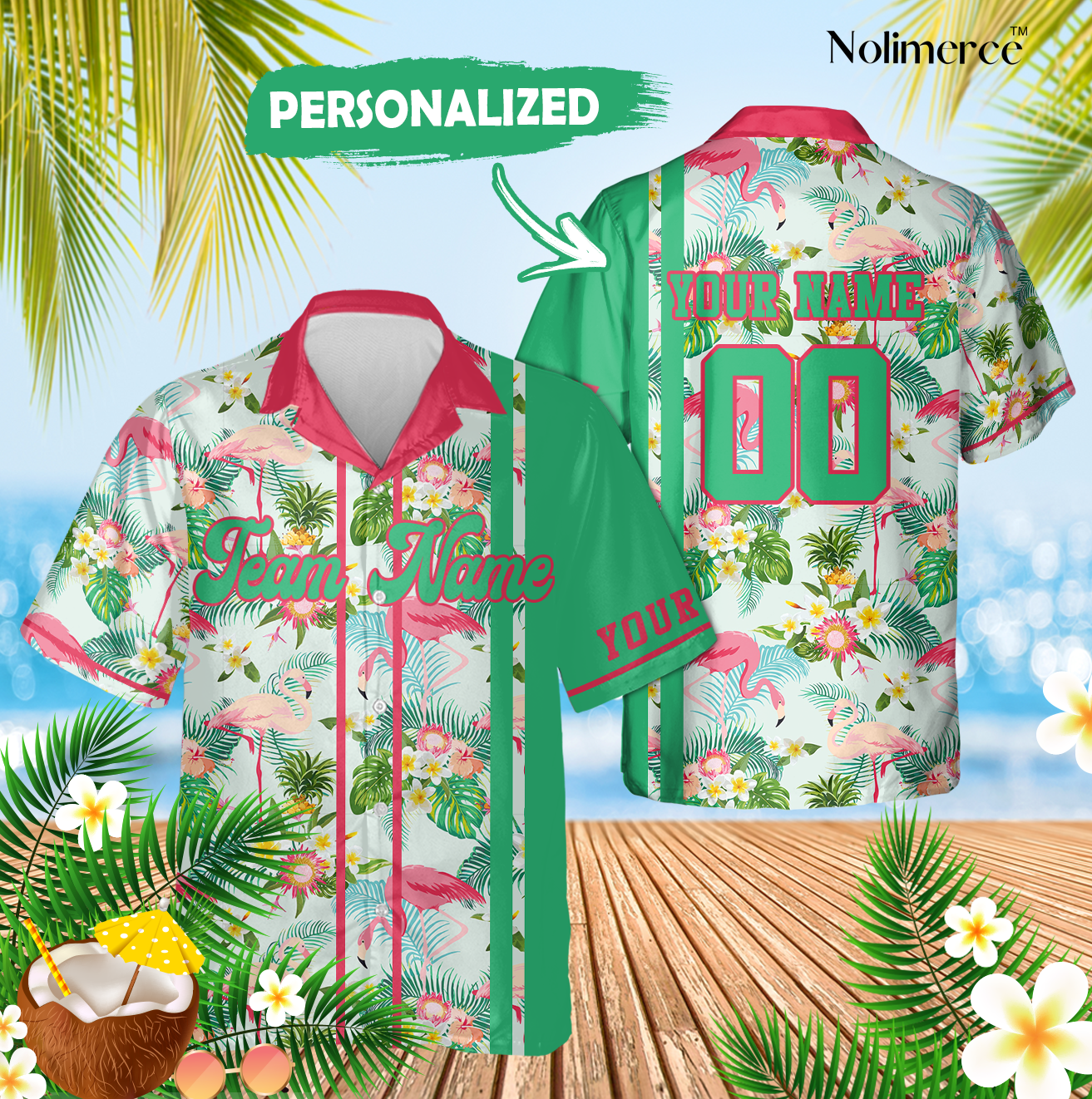 Custom text and number flamingo baseball Hawaiian shirt, Personalized face tropical summer button shirt