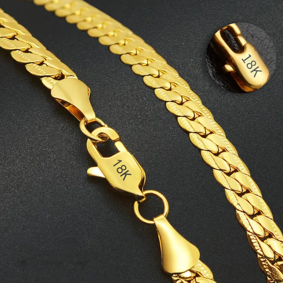 Sterling Silver 6MM 18K Gold Full Sideways Figaro Chain Necklace