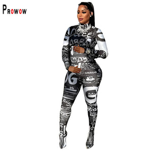 Prowow Fashion Print Women Jumpsuits One-piece Zipper Long Sleeve - B U by Shel