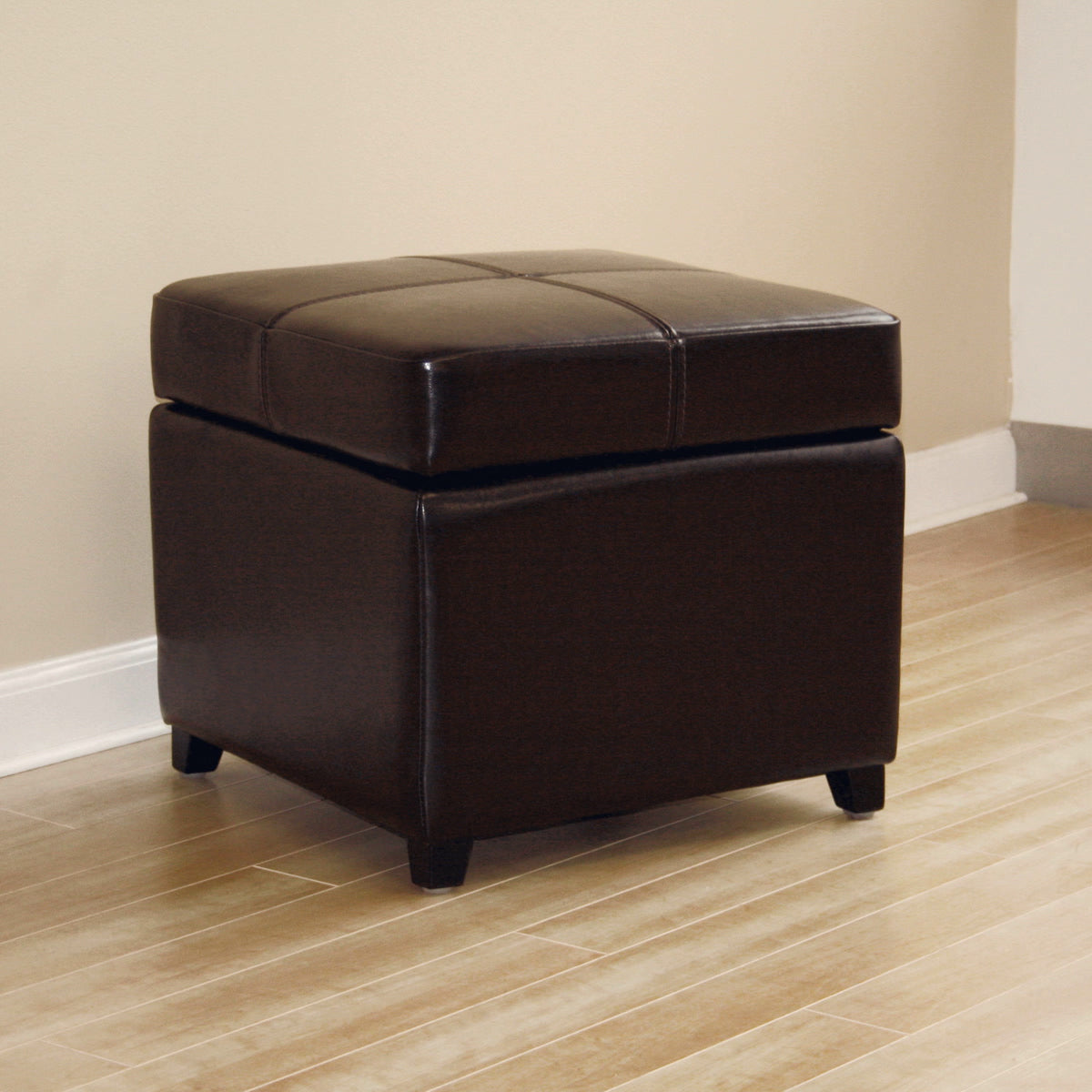 Baxton Studio Dark Brown Full Leather Storage Cube Ottoman Baxton Studio-ottomans-Minimal And Modern - 2