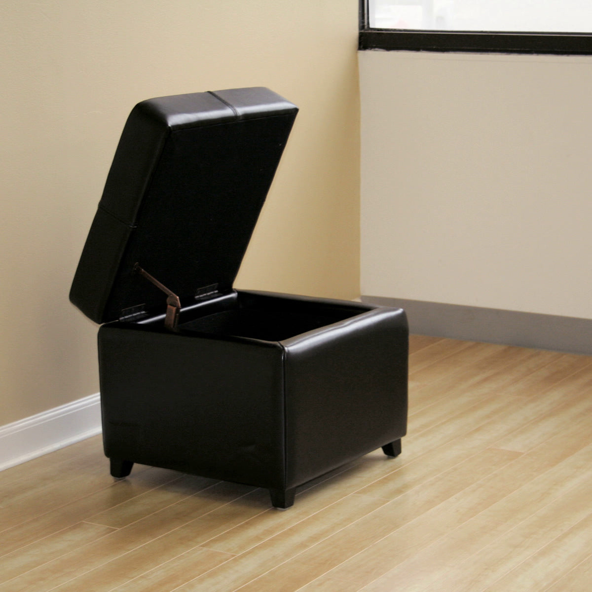 Baxton Studio Black Full Leather Storage Cube Ottoman  Baxton Studio-ottomans-Minimal And Modern - 4