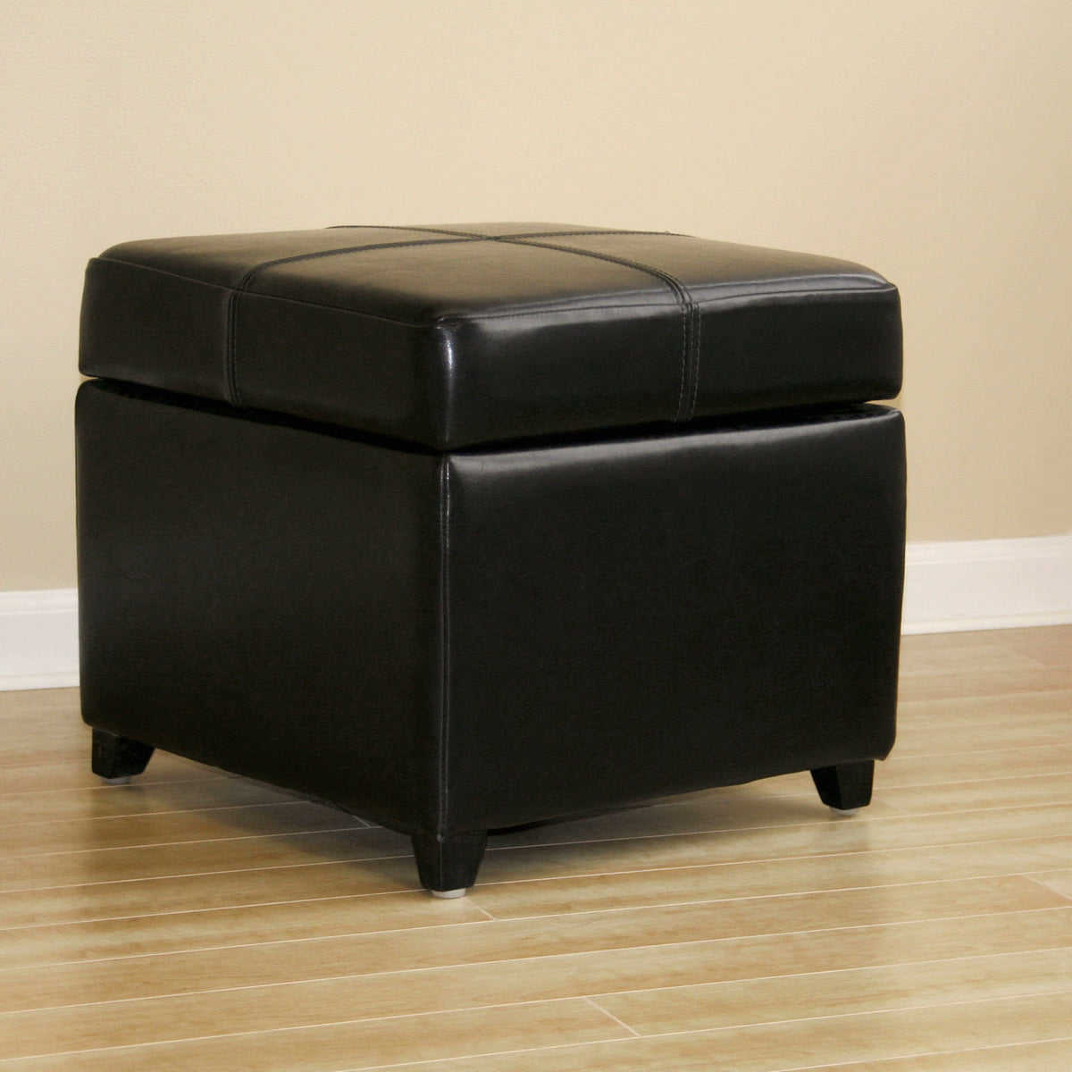 Baxton Studio Black Full Leather Storage Cube Ottoman  Baxton Studio-ottomans-Minimal And Modern - 2