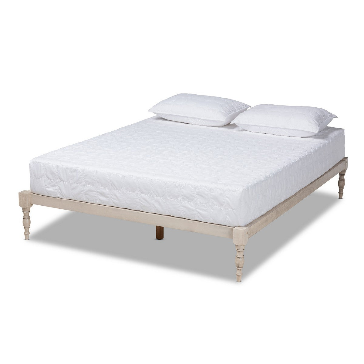 Baxton Studio Iseline Modern and Contemporary Antique White Finished Wood King Size Platform Bed Frame Baxton Studio- Bed Frames-Minimal And Modern - 1