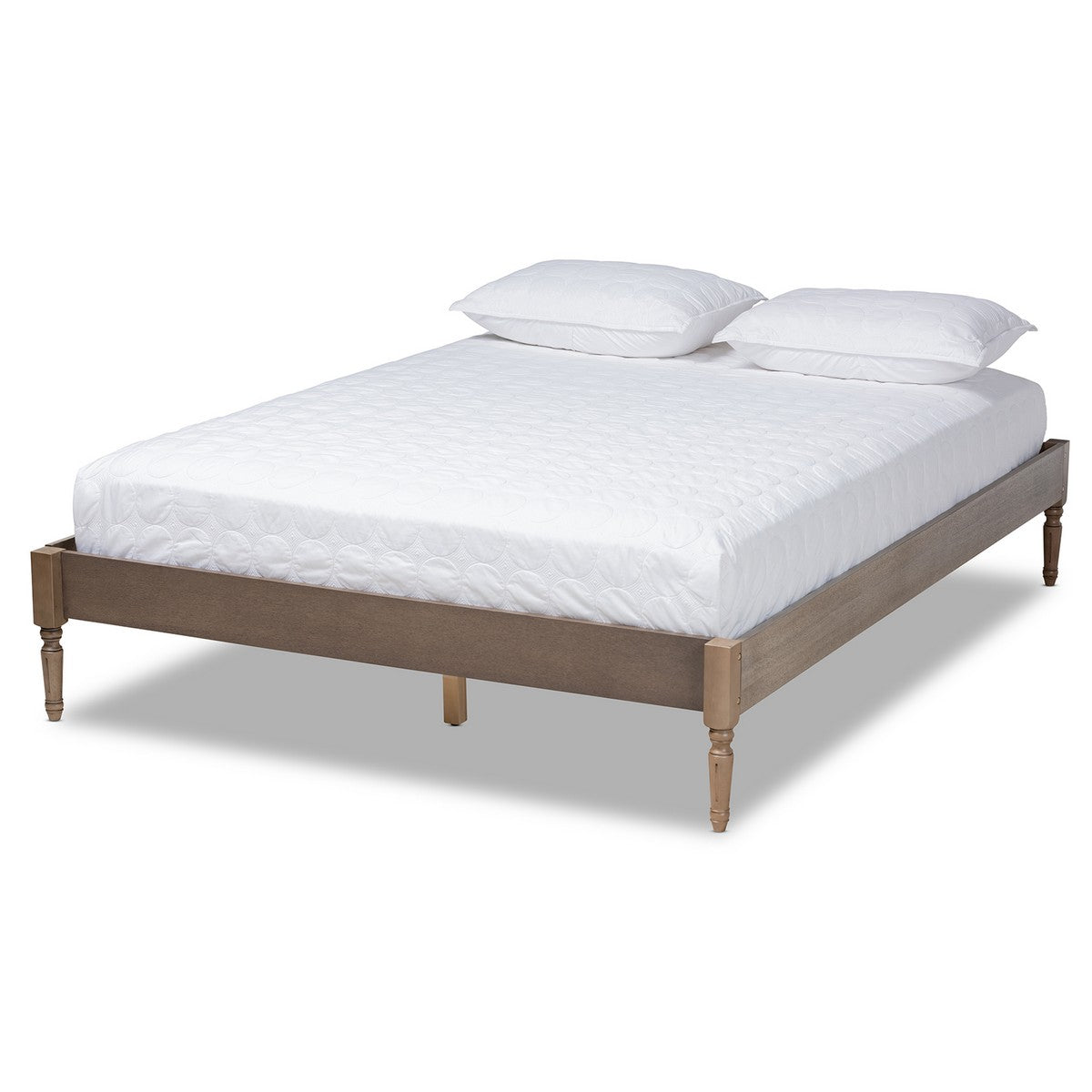 Baxton Studio Colette French Bohemian Weathered Grey Oak Finished Wood Full Size Platform Bed Frame Baxton Studio-Bed Frames-Minimal And Modern - 1