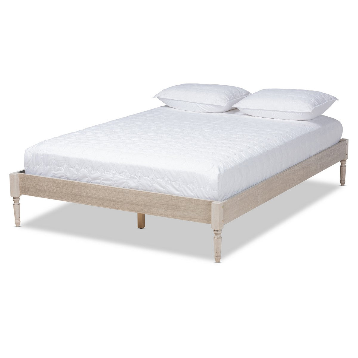 Baxton Studio Colette French Bohemian Antique White Oak Finished Wood King Size Platform Bed Frame Baxton Studio-Bed Frames-Minimal And Modern - 1