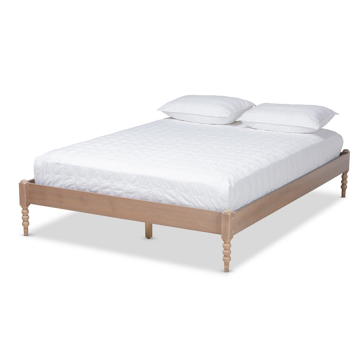 Baxton Studio Cielle French Bohemian Antique Oak Finished Wood Queen Size Platform Bed Frame Baxton Studio-Bed Frames-Minimal And Modern - 1