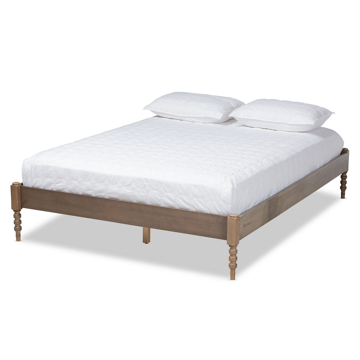 Baxton Studio Cielle French Bohemian Weathered Grey Oak Finished Wood King Size Platform Bed Frame Baxton Studio-Bed Frames-Minimal And Modern - 1