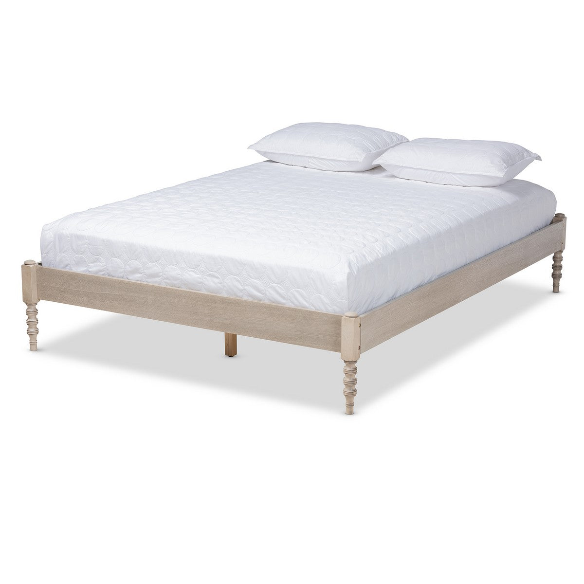 Baxton Studio Cielle French Bohemian Antique White Oak Finished Wood Full Size Platform Bed Frame Baxton Studio-Bed Frames-Minimal And Modern - 1