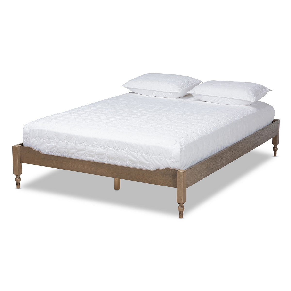 Baxton Studio Laure French Bohemian Weathered Grey Oak Finished Wood Full Size Platform Bed Frame Baxton Studio-Bed Frames-Minimal And Modern - 1