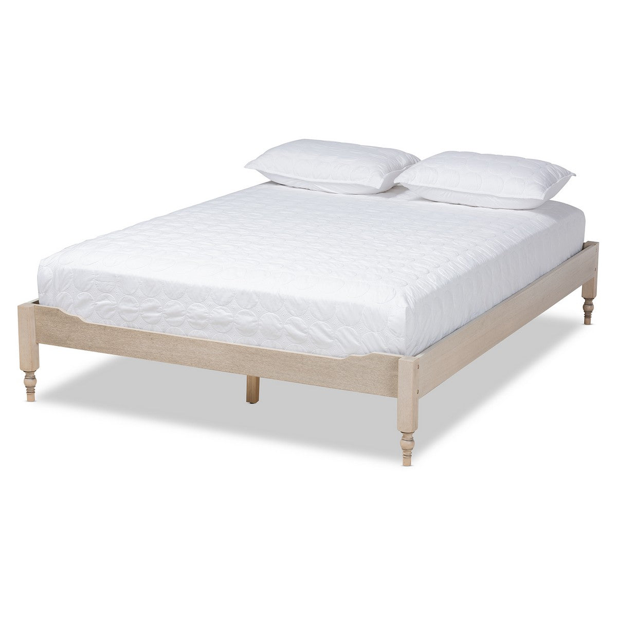 Baxton Studio Laure French Bohemian Antique White Oak Finished Wood King Size Platform Bed Frame Baxton Studio-Bed Frames-Minimal And Modern - 1