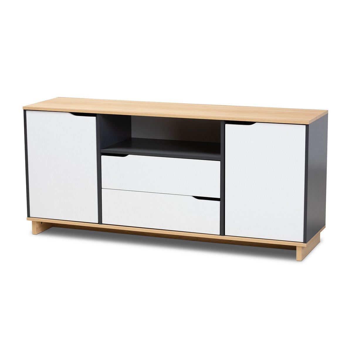 Baxton Studio Reed Mid-Century Modern Multicolor 2-Door Wood Dining Room Sideboard Baxton Studio- Sideboards and Servers-Minimal And Modern - 1