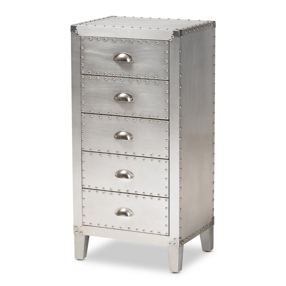 Baxton Studio Carel French Industrial Silver Metal 5-Drawer Accent Chest Baxton Studio- Dressers-Minimal And Modern - 1