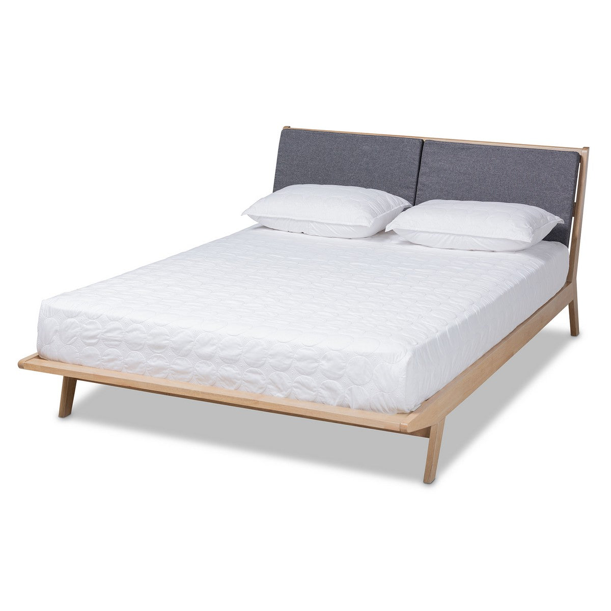 Baxton Studio Emile Modern and Contemporary Grey Fabric Upholstered Natural Oak Finished Wood King Size Platform Bed Baxton Studio-beds-Minimal And Modern - 1