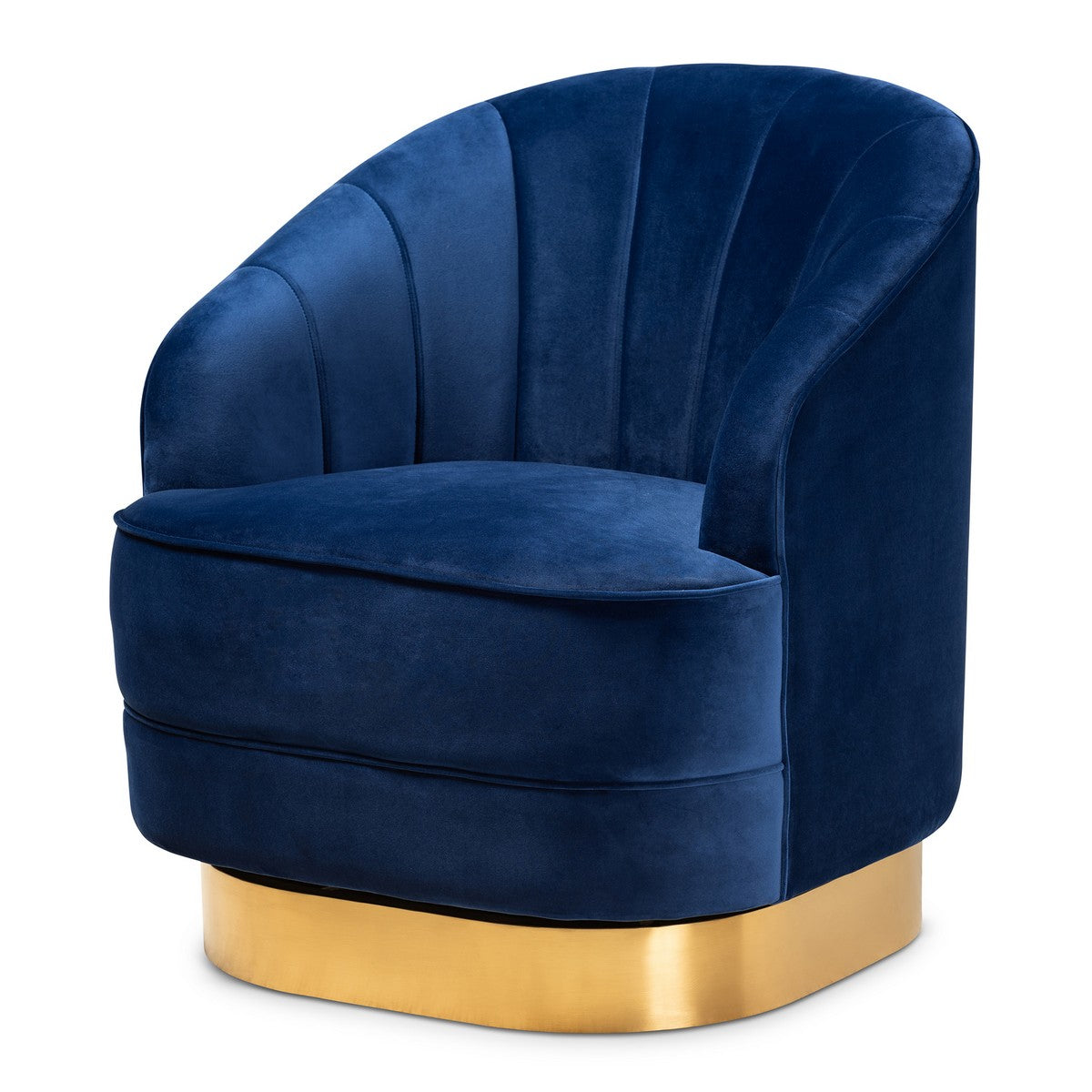 Baxton Studio Fiore Glam and Luxe Royal Blue Velvet Fabric Upholstered Brushed Gold Finished Swivel Accent Chair Baxton Studio-chairs-Minimal And Modern - 1