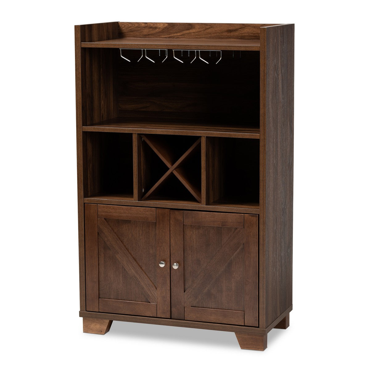 Baxton Studio Carrie Transitional Farmhouse Walnut Brown Finished Wood Wine Storage Cabinet Baxton Studio-Wine Cabinets-Minimal And Modern - 1