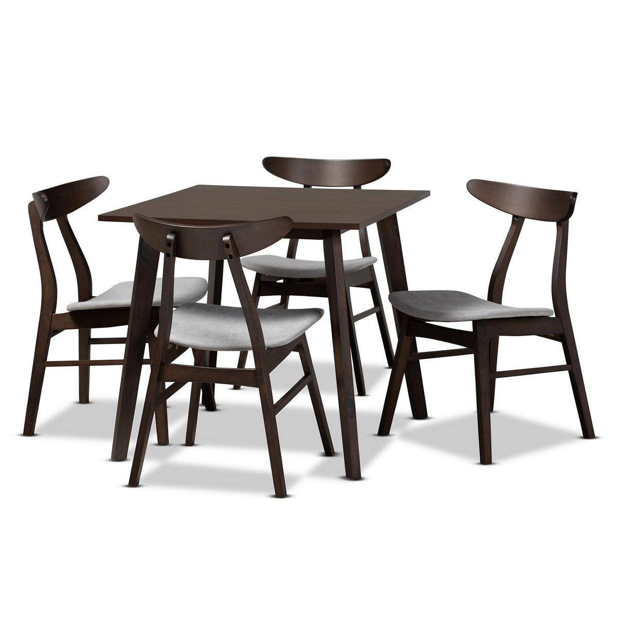 Baxton Studio Britte Mid-Century Modern Light Grey Fabric Upholstered Dark Oak Brown Finished 5-Piece Wood Dining Set Baxton Studio-Dining Sets-Minimal And Modern - 1