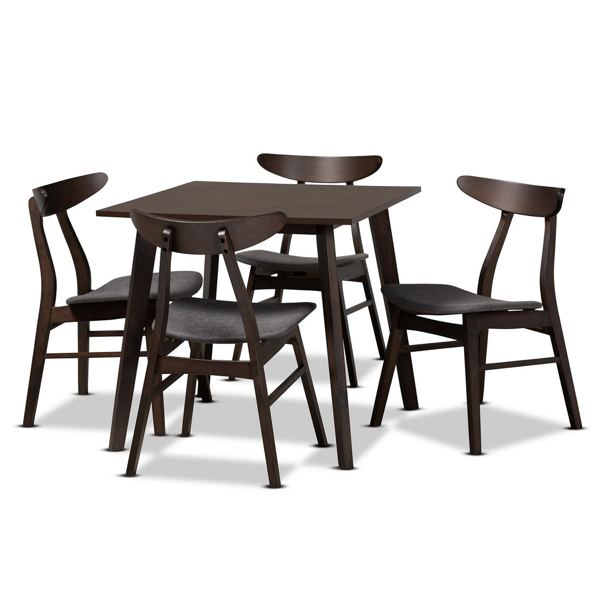 Baxton Studio Britte Mid-Century Modern Dark Grey Fabric Upholstered Dark Oak Brown Finished 5-Piece Wood Dining Set Baxton Studio-Dining Sets-Minimal And Modern - 1