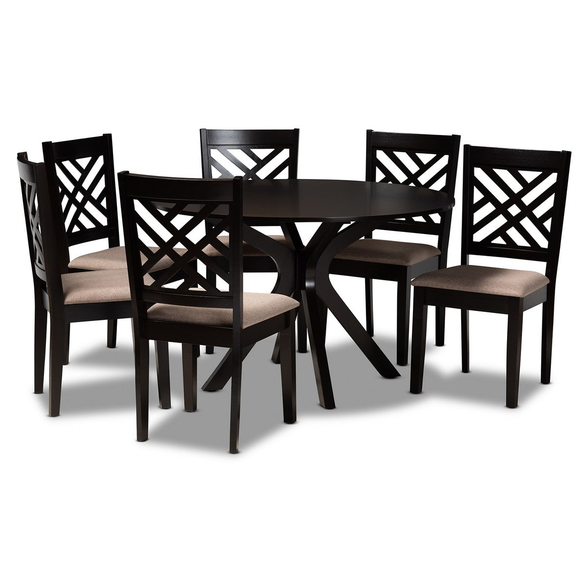 Baxton Studio Norah Modern and Contemporary Sand Fabric Upholstered and Dark Brown Finished Wood 7-Piece Dining Set Baxton Studio-Dining Sets-Minimal And Modern - 1