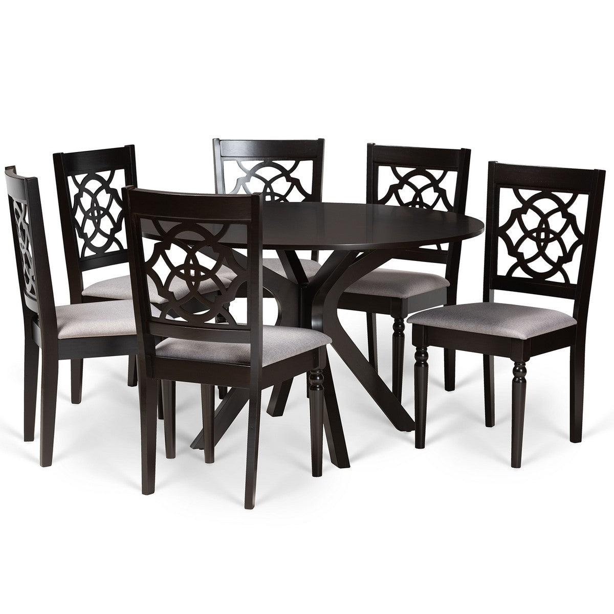 Baxton Studio Sadie Modern and Contemporary Grey Fabric Upholstered and Dark Brown Finished Wood 7-Piece Dining Set Baxton Studio-Dining Sets-Minimal And Modern - 1