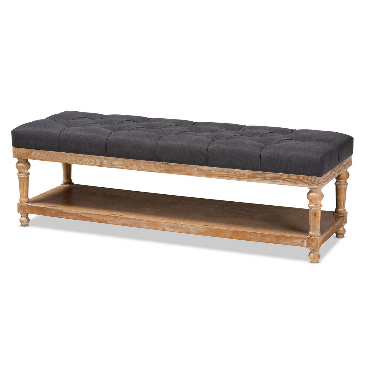 Baxton Studio Linda Modern and Rustic Charcoal Linen Fabric Upholstered and Greywashed Wood Storage Bench Baxton Studio-benches-Minimal And Modern - 1