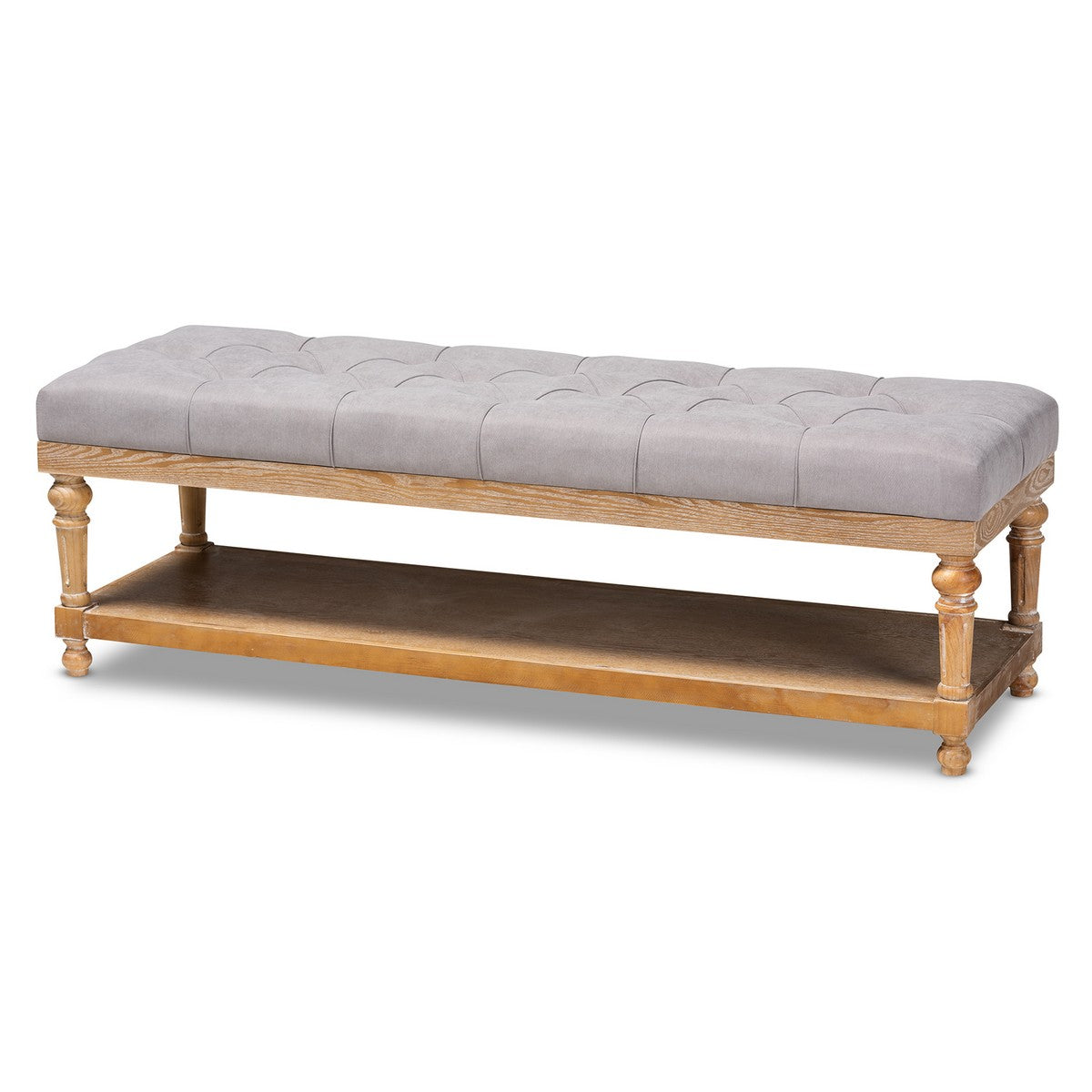 Baxton Studio Linda Modern and Rustic Grey Linen Fabric Upholstered and Greywashed Wood Storage Bench Baxton Studio-benches-Minimal And Modern - 1