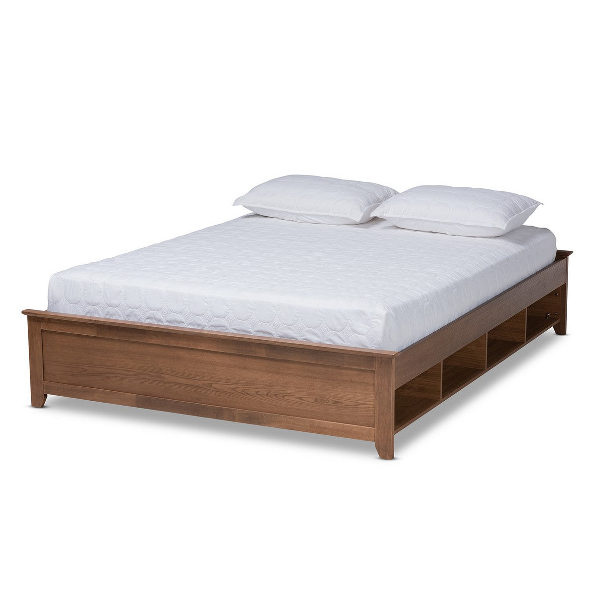 Baxton Studio Anders Traditional and Rustic Ash Walnut Brown Finished Wood King Size Platform Storage Bed Frame with Built-In Shelves Baxton Studio-Bed Frames-Minimal And Modern - 1