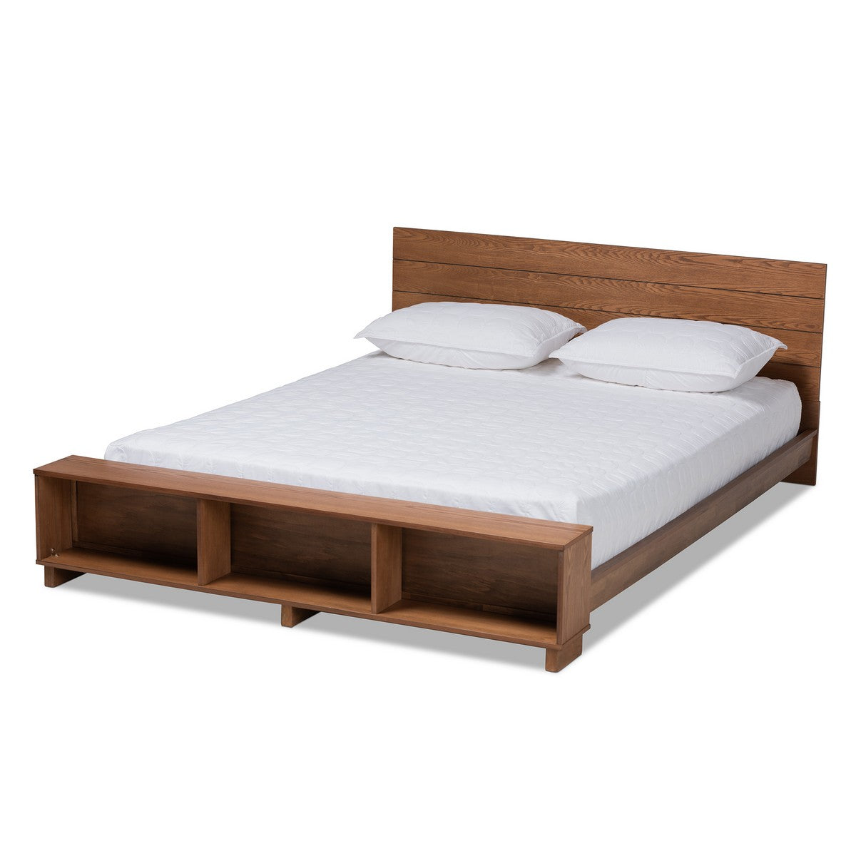 Baxton Studio Regina Modern Rustic Ash Walnut Brown Finished Wood Queen Size Platform Storage Bed with Built-In Shelves Baxton Studio-beds-Minimal And Modern - 1