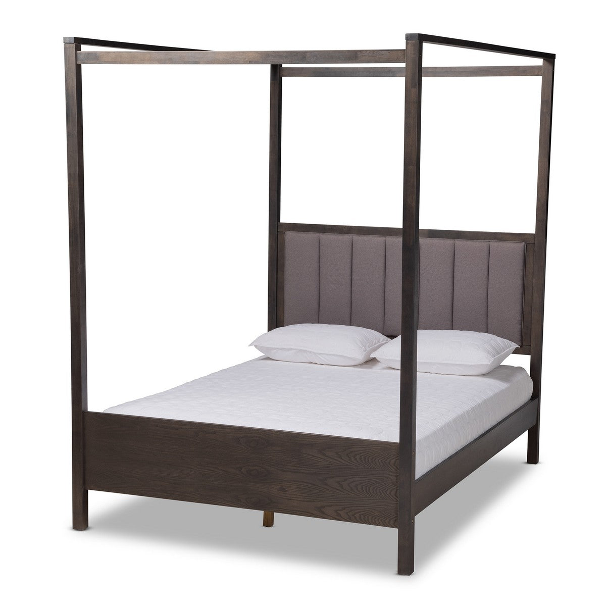 Baxton Studio Natasha Modern and Contemporary Grey Fabric Upholstered and Dark Grey Oak Finished Wood King Size Platform Canopy Bed Baxton Studio-beds-Minimal And Modern - 1