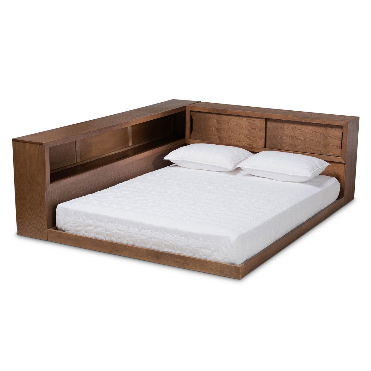 Baxton Studio Erie Modern Rustic and Transitional Walnut Brown Finished Wood Queen Size Platform Storage Bed with Built-In Outlet Baxton Studio-beds-Minimal And Modern - 1