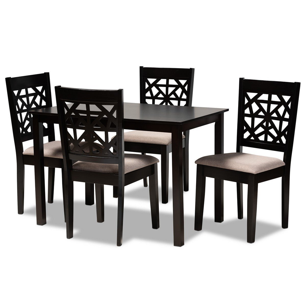 Baxton Studio Jackson Modern and Contemporary Sand Fabric Upholstered and Espresso Brown Finished Wood 5-Piece Dining Set Baxton Studio-Dining Sets-Minimal And Modern - 1