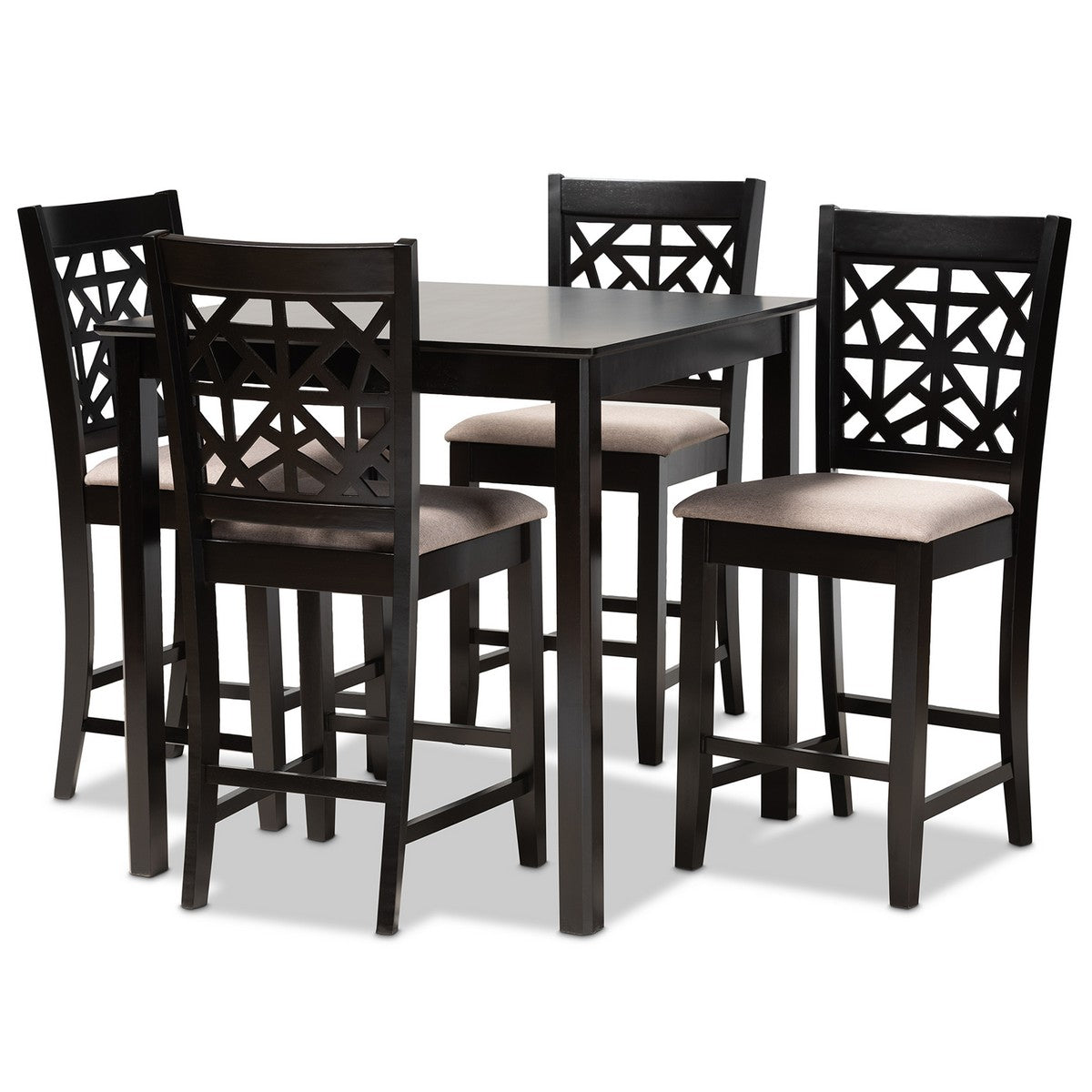 Baxton Studio Devon Modern and Contemporary Sand Fabric Upholstered and Espresso Brown Finished Wood 5-Piece Pub Dining Set Baxton Studio-Pub Sets-Minimal And Modern - 1