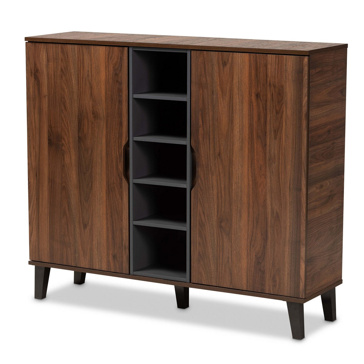 Baxton Studio Idina Mid-Century Modern Two-Tone Walnut Brown and Grey Finished Wood 2-Door Shoe Cabinet Baxton Studio-Shoe Cabinets-Minimal And Modern - 1