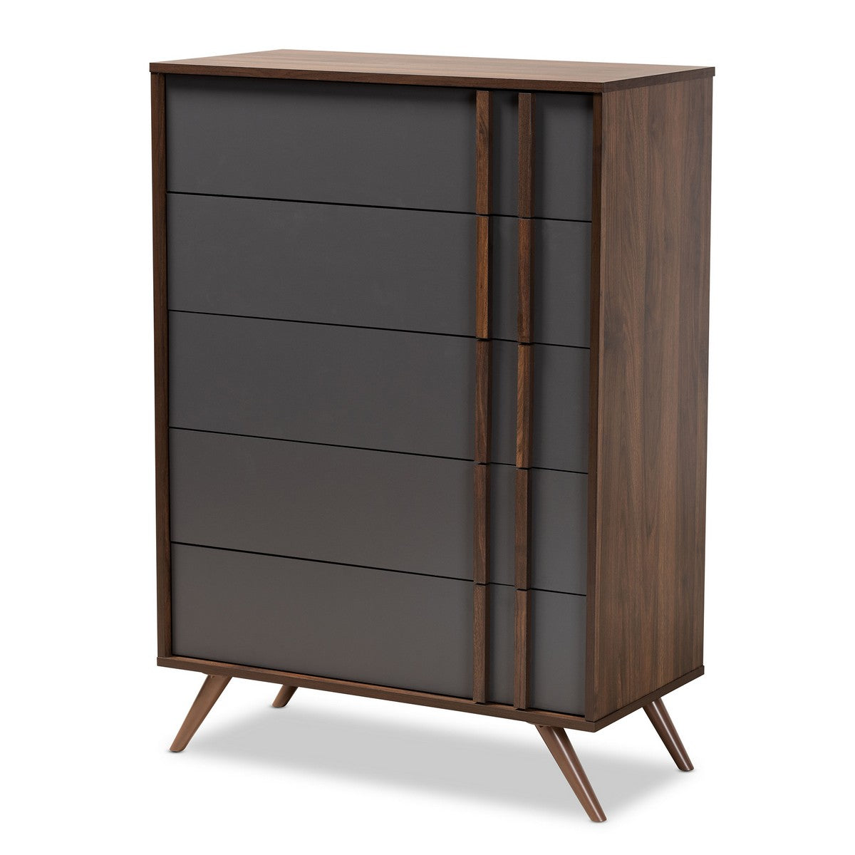 Baxton Studio Naoki Modern and Contemporary Two-Tone Grey and Walnut Finished Wood 5-Drawer Bedroom Chest Baxton Studio-Chests-Minimal And Modern - 1