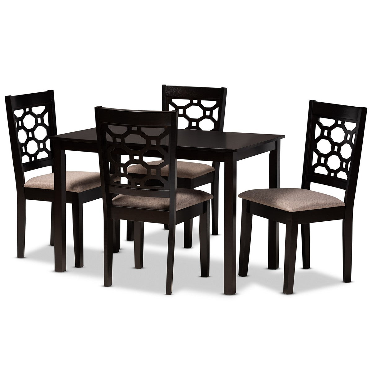 Baxton Studio Henry Modern and Contemporary Sand Fabric Upholstered and Dark Brown Finished Wood 5-Piece Dining Set Baxton Studio-Dining Sets-Minimal And Modern - 1