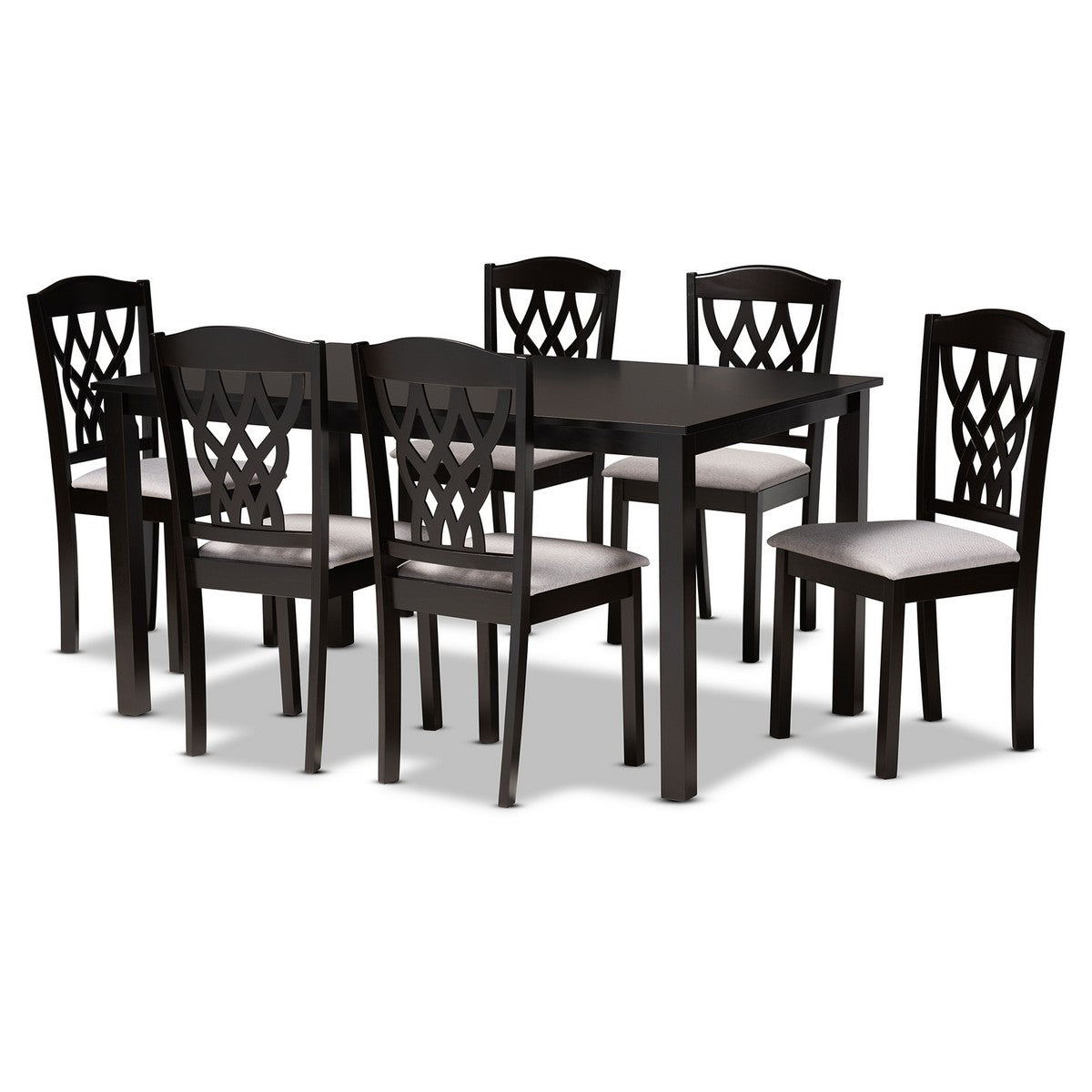 Baxton Studio Salem Modern and Contemporary Grey Fabric Upholstered and Dark Brown Finished Wood 7-Piece Dining Set Baxton Studio-Dining Sets-Minimal And Modern - 1