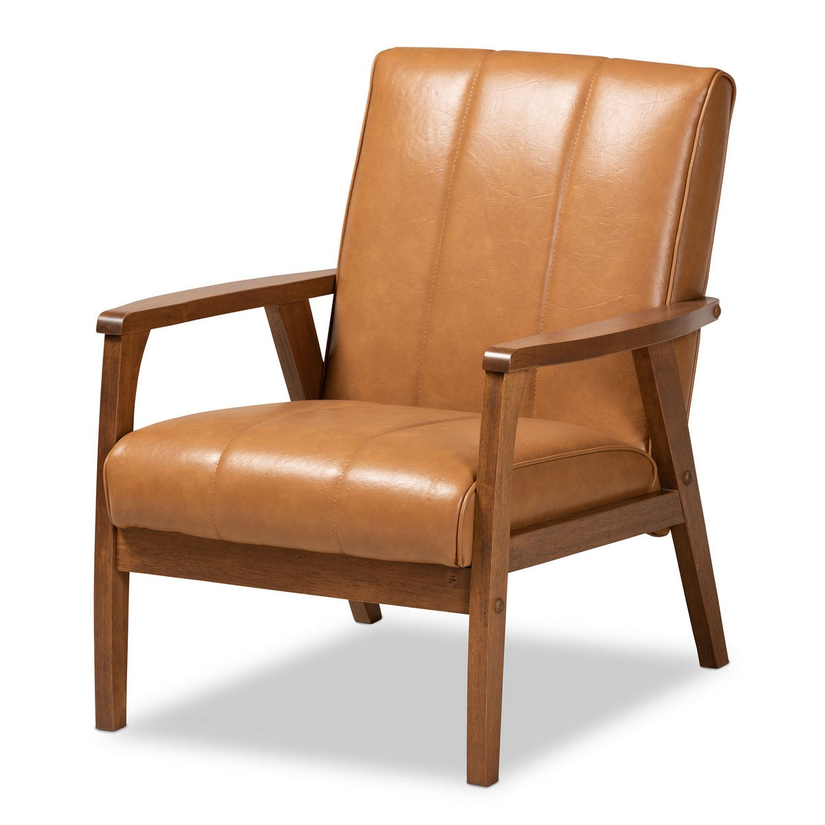 Baxton Studio Nikko Mid-century Modern Tan Faux Leather Upholstered and Walnut Brown finished Wood Lounge Chair Baxton Studio-chairs-Minimal And Modern - 1