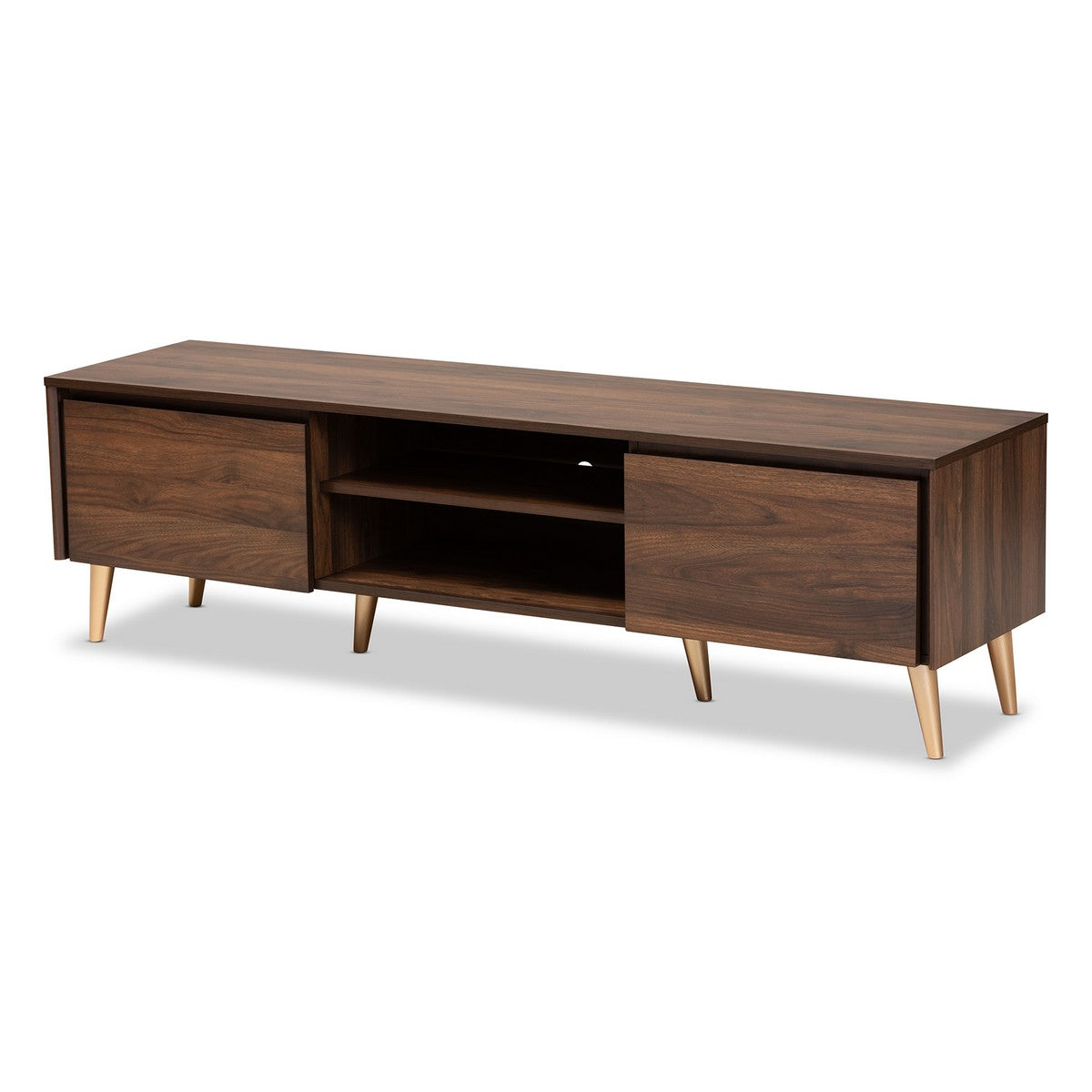 Baxton Studio Landen Mid-Century Modern Walnut Brown and Gold Finished Wood TV Stand Baxton Studio-TV Stands-Minimal And Modern - 1