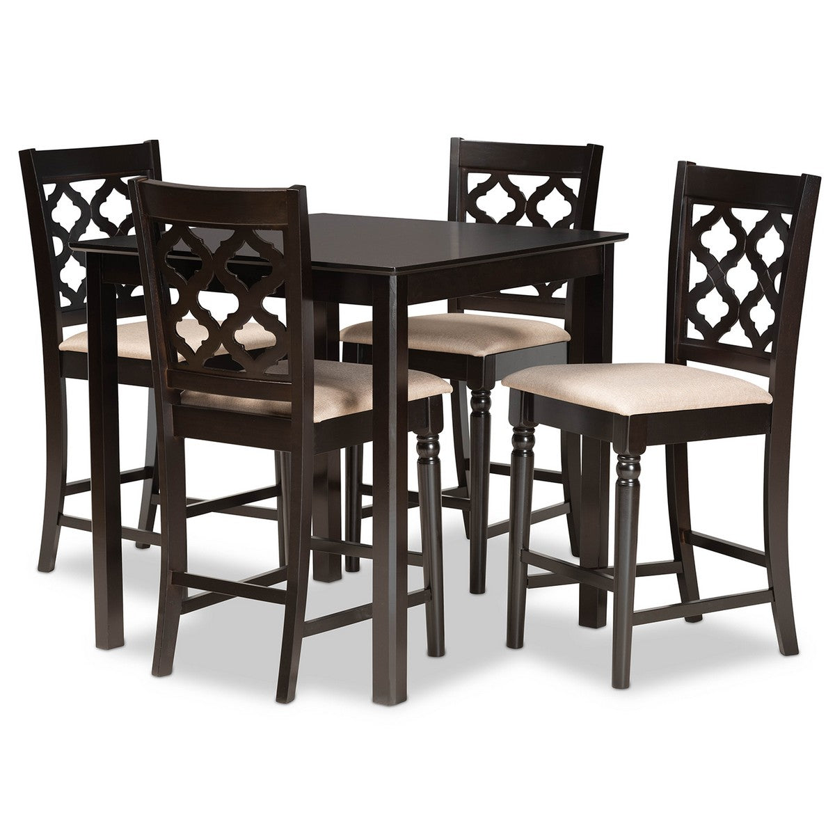 Baxton Studio Ramiro Modern and Contemporary Transitional Sand Fabric Upholstered and Dark Brown Finished Wood 5-Piece Pub Set Baxton Studio-Pub Sets-Minimal And Modern - 1