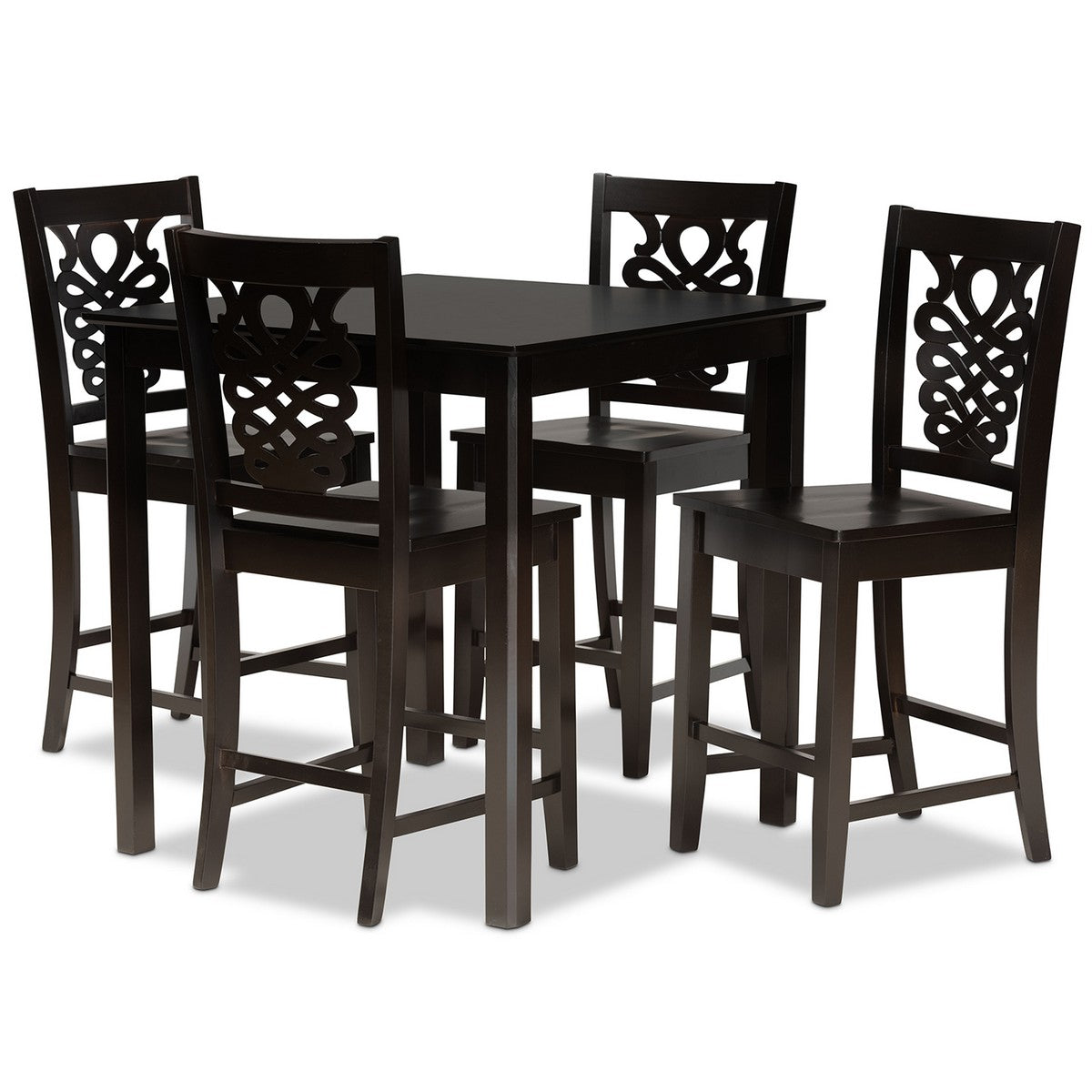 Baxton Studio Gervais Modern and Contemporary Transitional Dark Brown Finished Wood 5-Piece Pub Set Baxton Studio-Pub Sets-Minimal And Modern - 1