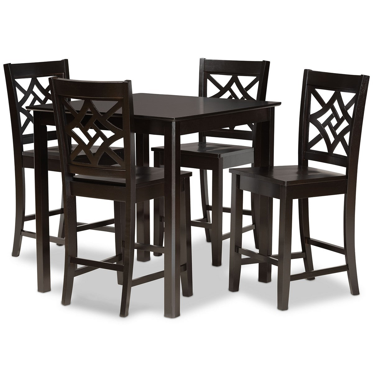 Baxton Studio Nicolette Modern and Contemporary Transitional Dark Brown Finished Wood 5-Piece Pub Set Baxton Studio-Pub Sets-Minimal And Modern - 1