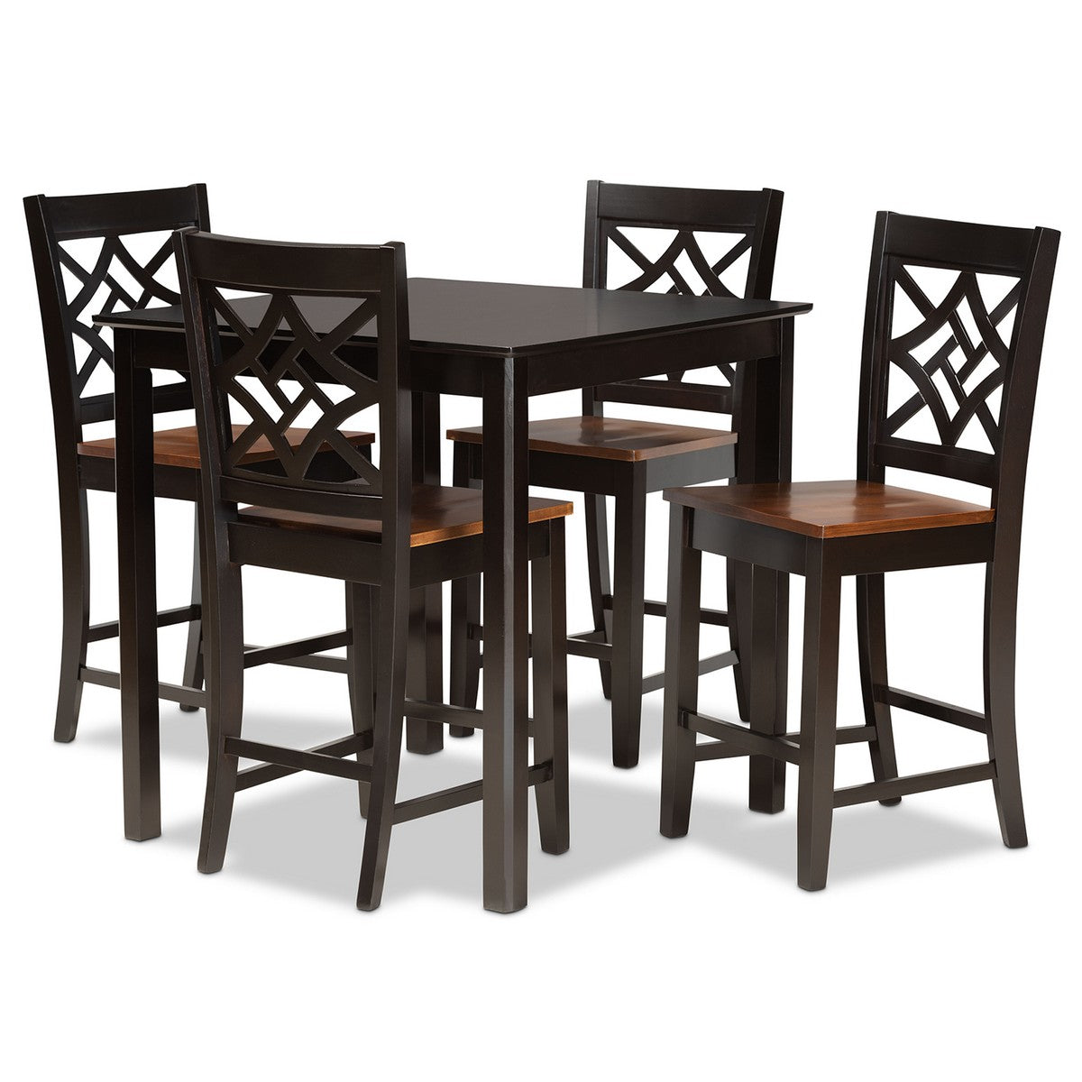 Baxton Studio Nicolette Modern and Contemporary Two-Tone Dark Brown and Walnut Brown Finished Wood 5-Piece Pub Set Baxton Studio-Pub Sets-Minimal And Modern - 1