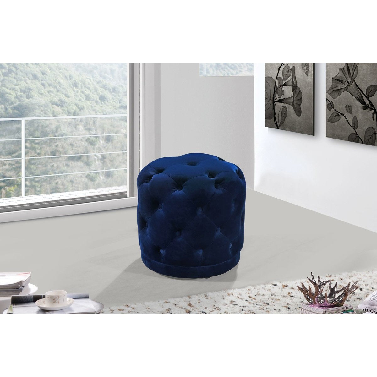 Meridian Furniture Harper Navy Velvet Ottoman/Stool-Minimal & Modern